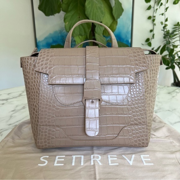 NWOT SENREVE MIDI MAESTRA Dragon Latte Leather Gold Croc  Convertible Bag Italy - Picture 1 of 16